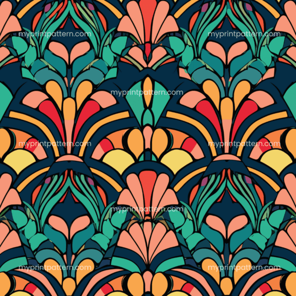 Alluring floral pattern design with flower-like shapes and blue lines