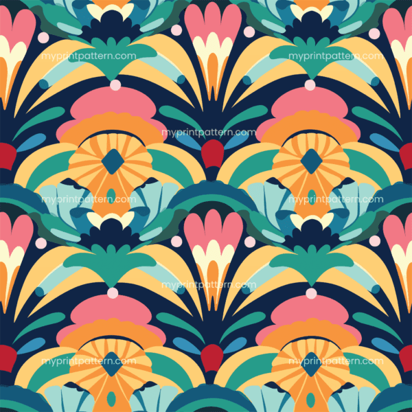 Charming pattern design with exotic colors and retro style.