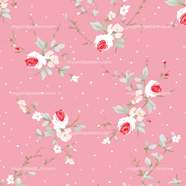Feminine floral pattern of white roses over pink background