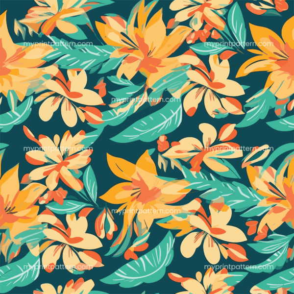 Eye-catching pattern design with orange flowers and green background